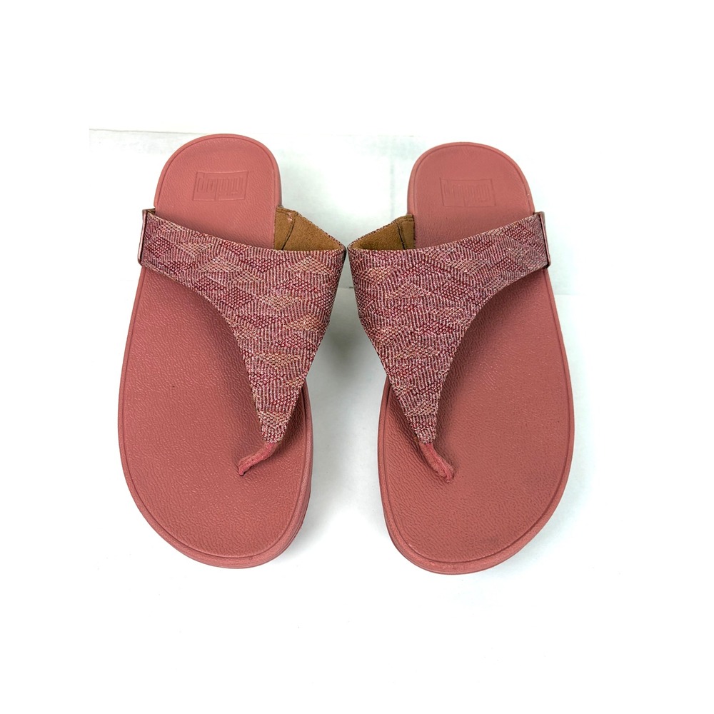 FitFlop Lulu Glitz Sandals 8 Warm Rose Sparkle Comfort Slip On Thong Toe Post